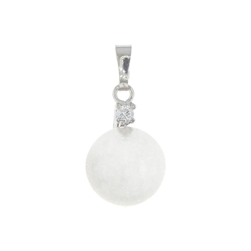 Pendant with pearl ø 14 mm and white light point white gold plated in 925 silver