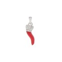 Ciondolo corno smaltato rosso con corona incisa,  base e contromaglia zirconate bianche placcato oro bianco in argento 925