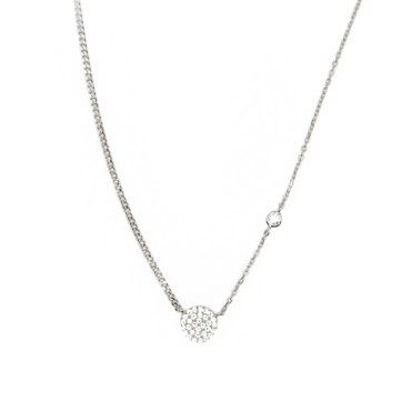 Grumettina and forceatina link necklace with central round in white cubic zirconia pave and white gold-plated side onion zircon 