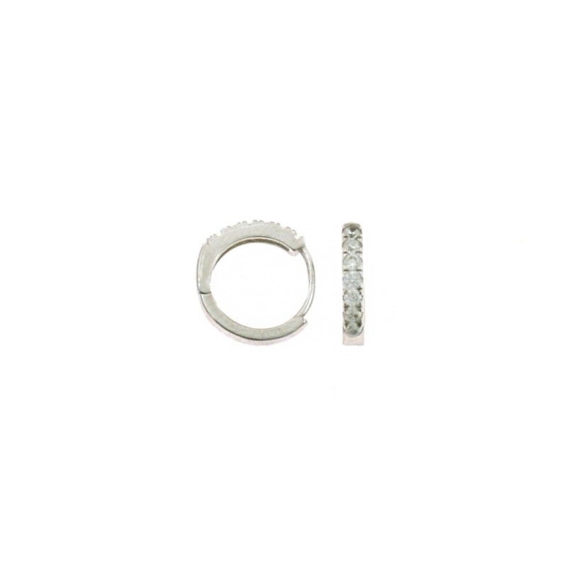 Orecchini a cerchio da ø 13 mm semizirconato bianco con chiusura a scattino placcati oro bianco in argento 925