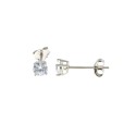 Point of light earrings with 4-prong white zircon of 4 mm on a white gold plated base in 925 silver
