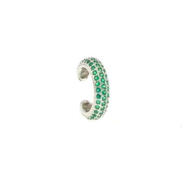 White gold plated green zircon circle ear cuff in 925 silver