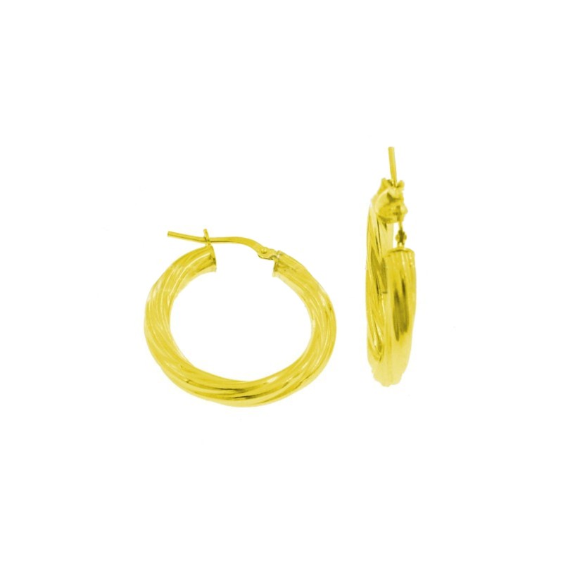 Orecchini a cerchio torchon ø 28 mm con chiusura a ponte placcati oro giallo in argento 925