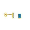 Rectangle lobe earrings of baguettes in turquoise paste, yellow gold plated in 925 silver