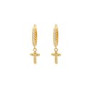 Hoop earrings with white zircons, snap clasp and cross pendant in 925 silver rose gold-plated white zircons pave