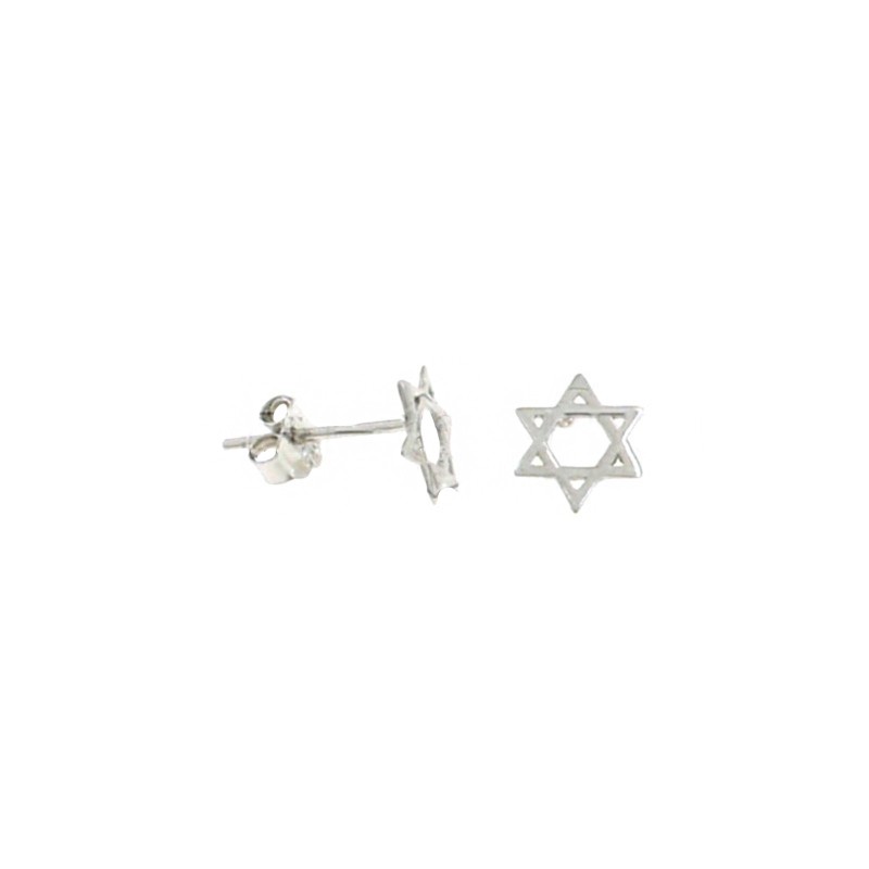 White gold plated David star lobe earrings in 925 silver