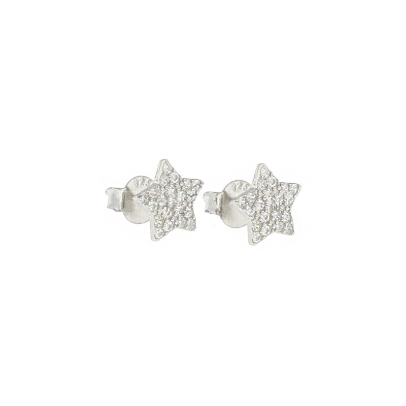 White gold-plated white zirconia pave star lobe earrings in 925 silver