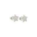 White gold-plated white zirconia pave star lobe earrings in 925 silver
