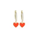 Orecchini cerchio semizirconato bianco con cuore pendente smaltato arancione e chiusura a scattino placcati oro giallo in argent