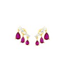 Stud earrings with white zircon segment and drops of degradé red zircons pendants with pressure attachment, yellow gold plated i