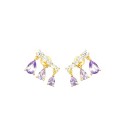 Lobe earrings with white zircon segment and drops of lilac zircon pendants degradè with pressure attachment, yellow gold plated 