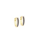 Blue zircon hoop earrings with yellow gold plated snap clasp in 925 silver