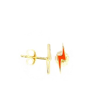 Orange enamel lightning bolt earrings with yellow gold plated snap attachment in 925 silver