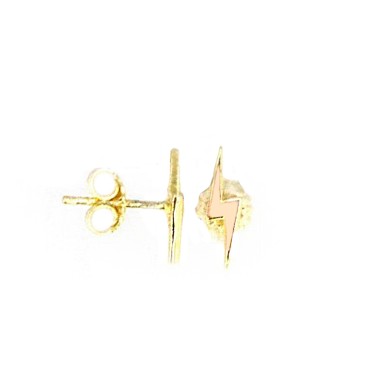Pink enamel lightning bolt earrings with yellow gold plated snap attachment in 925 silver