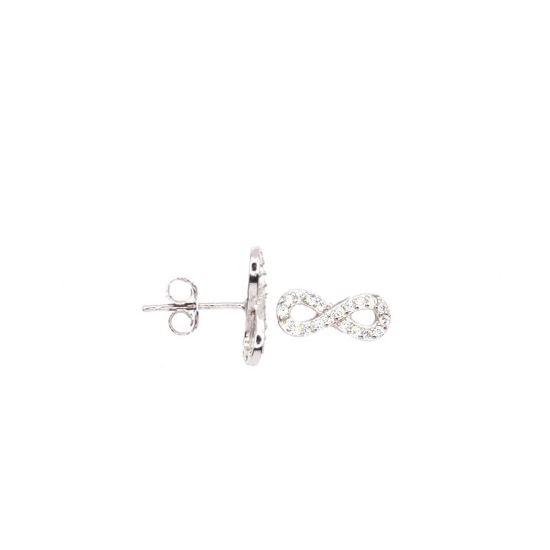 White gold plated white zircon infinity lobe earrings in 925 silver