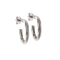 White gold plated tubular oval torchon hoop earrings with pressure attachment in 925 silver
