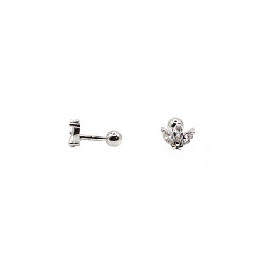 Piercing earring with three white gold plated spools in 925 silver