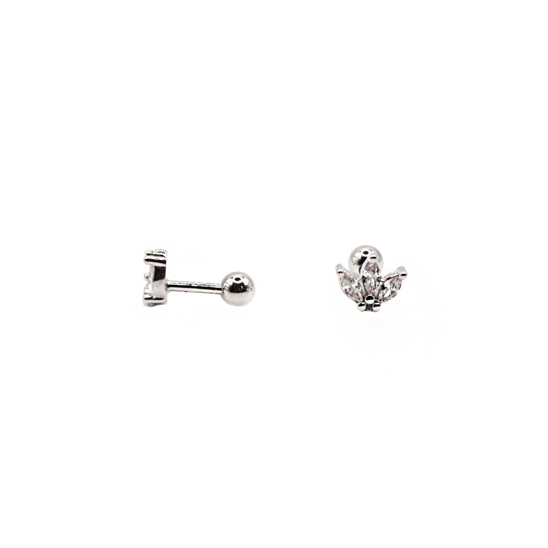 Piercing earring with three white gold plated spools in 925 silver