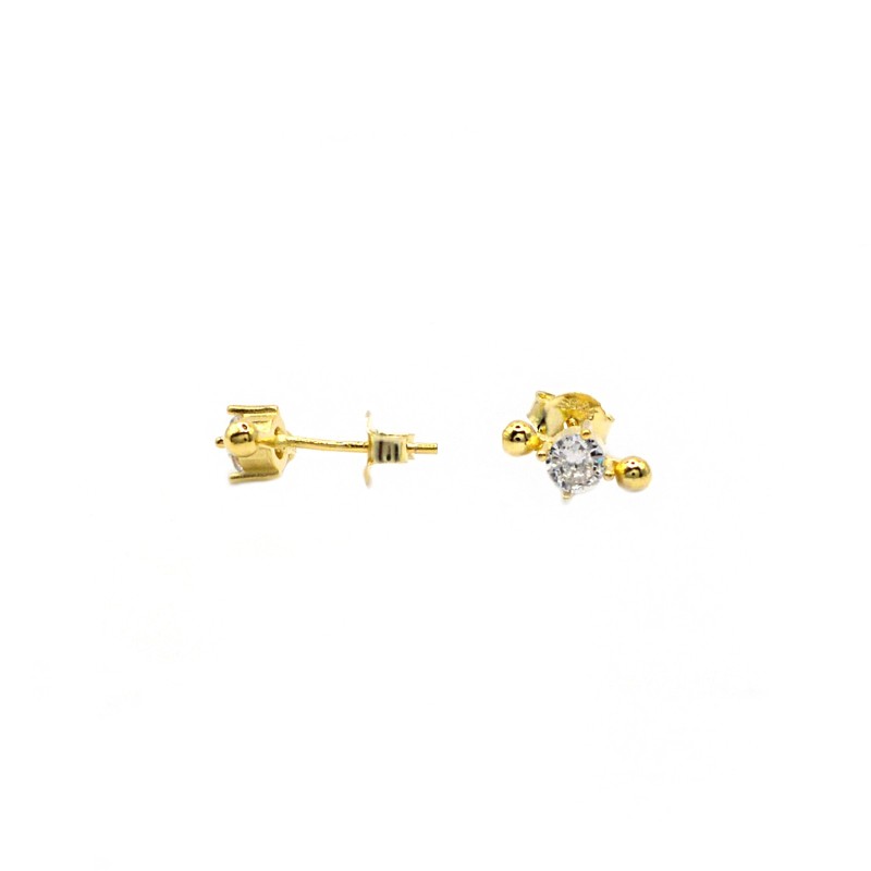 Stud earrings with light point pressure attachment with yellow gold plated side spheres in 925 silver