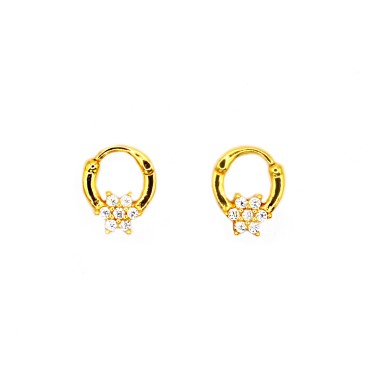 Hoop earrings with yellow gold plated white zircon central flower in 925 silver