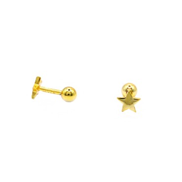 Orecchini piercing  stella a lastra placcato oro giallo in argento 925