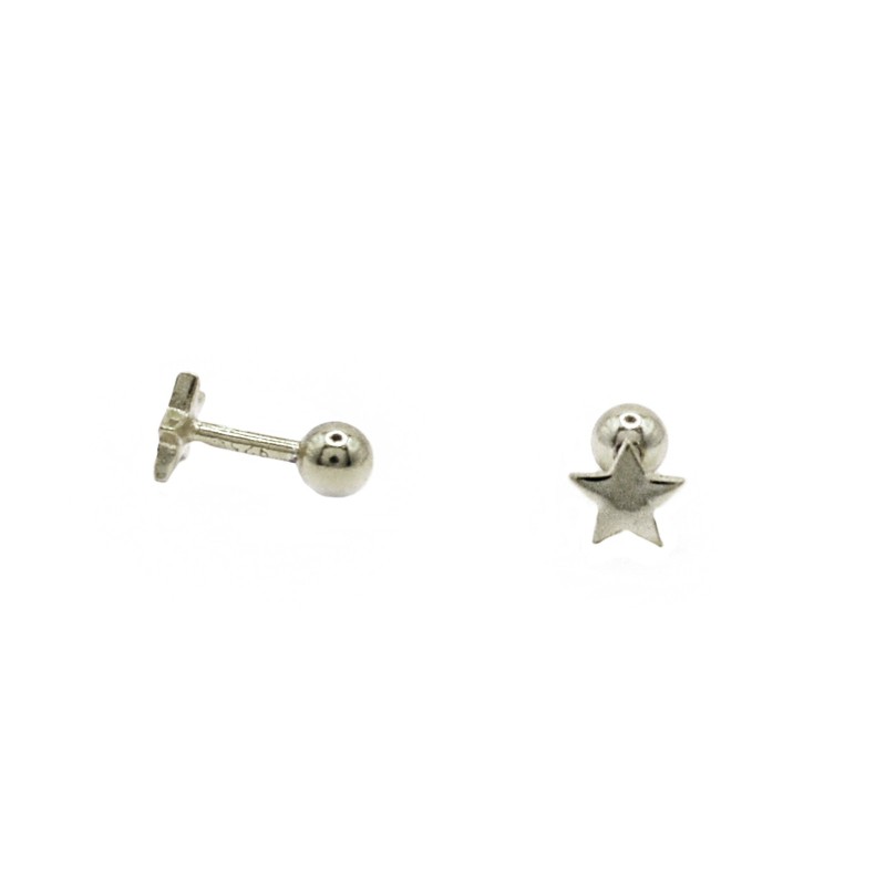 White gold plated star plate piercing earrings in 925 silver
