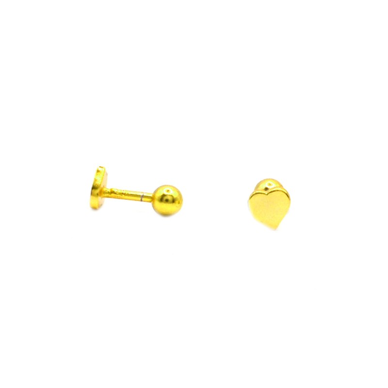 Yellow gold plated heart piercing earrings in 925 silver