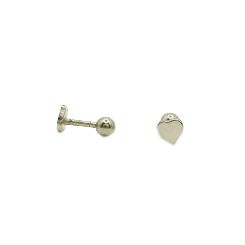 Orecchini piercing cuore a lastra placcato oro bianco in argento 925
