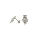 Stud earrings with engraved owl pressure attachment and white gold plated semi-zirconate in 925 silver
