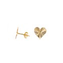 Lobe earrings with plate heart pressure attachment with diamond lines yellow gold plated in 925 silver
