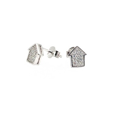 White gold-plated white cubic zirconia house lobe earrings in 925 silver
