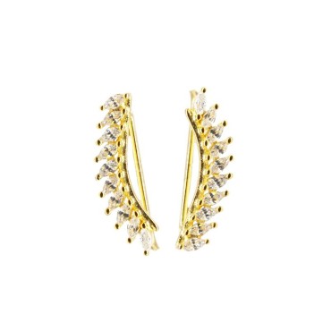 Headband ear cuff earrings with yellow gold plated white zircon spools in 925 silver