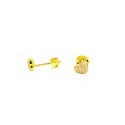 Yellow gold plated white zircon pavé heart lobe earring in 925 silver