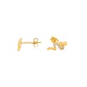 White semi-zirconium snake lobe earrings yellow gold plated in 925 silver