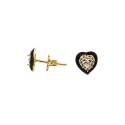Heart stud earrings with white zircons in yellow gold plated black enamelled frames in 925 silver
