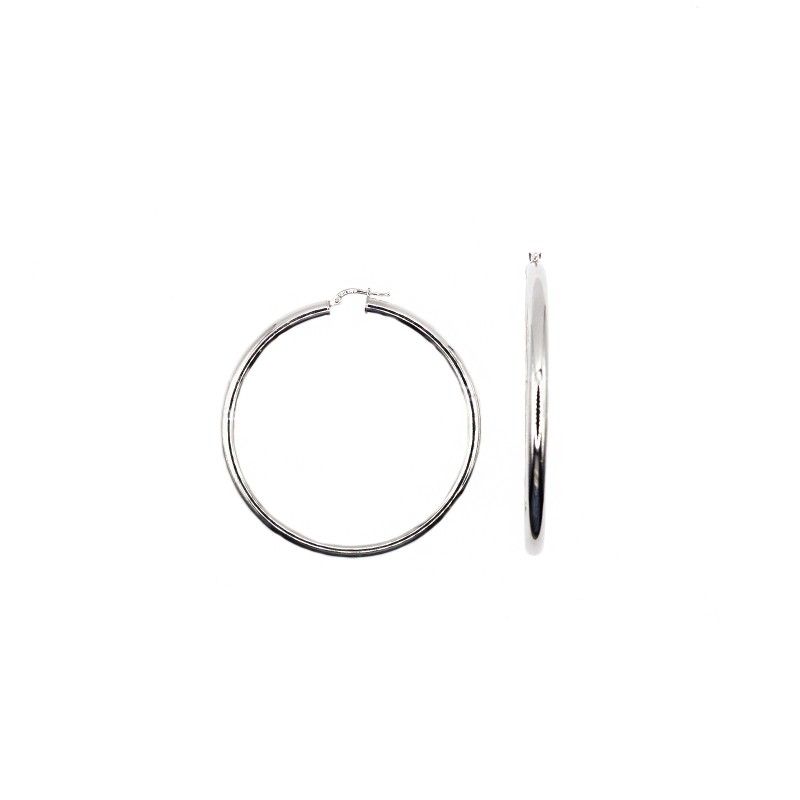 Internal hoop earrings 54 mm barrel 4 with white gold plated snap closure in 925 silver