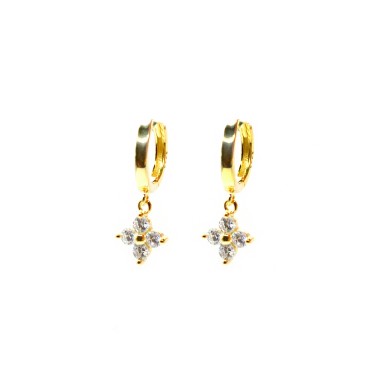 Orecchini a cerchio semizirconato bianco con chiusura a scattino e luna pendente a pavè di zirconi bianchi placcati oro bianco i