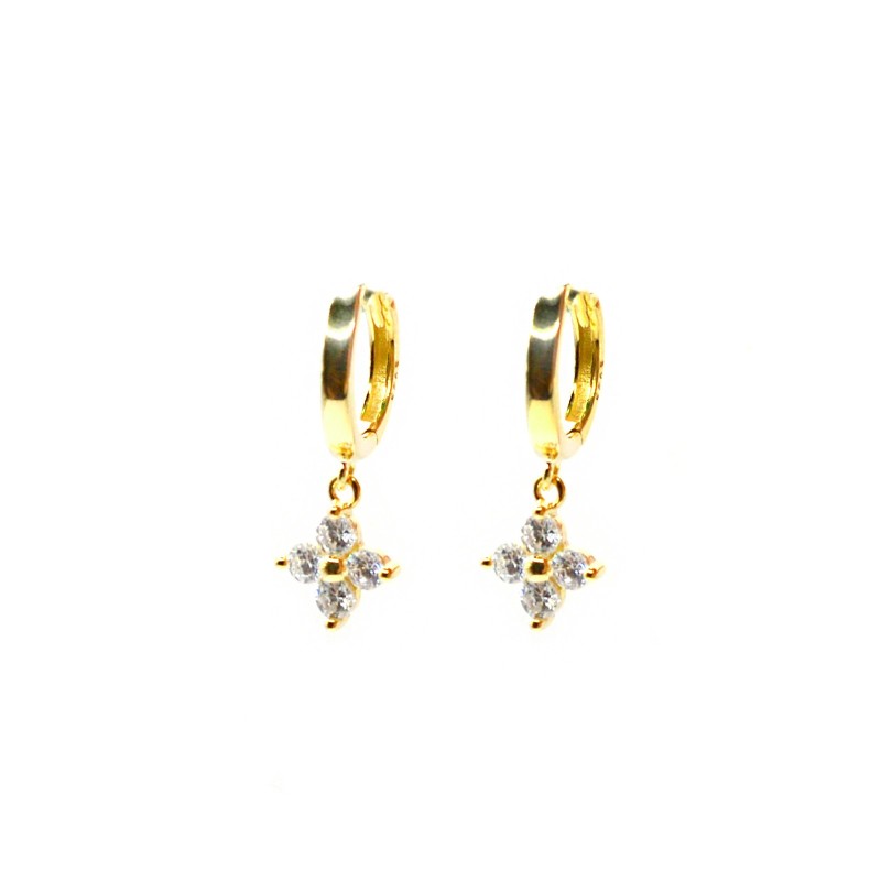 Orecchini a cerchio semizirconato bianco con chiusura a scattino e luna pendente a pavè di zirconi bianchi placcati oro bianco i