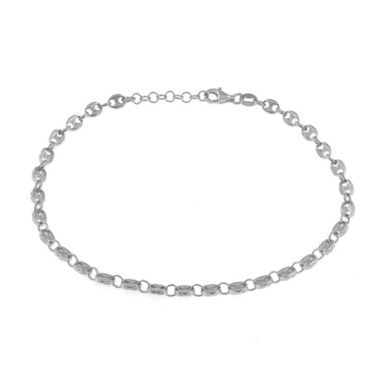 Cavigliera maglia marina da 4 mm placcata oro bianco in argento 925