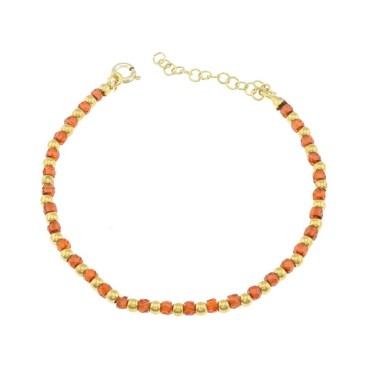 Ball bracelet and faceted orange zircons yellow gold plated in 925 silver