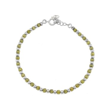 White gold plated ball bracelet and green zircons in 925 silver