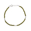 Bracciale di cristalli verde oliva e sfere in argento placcato oro bianco in argento 925