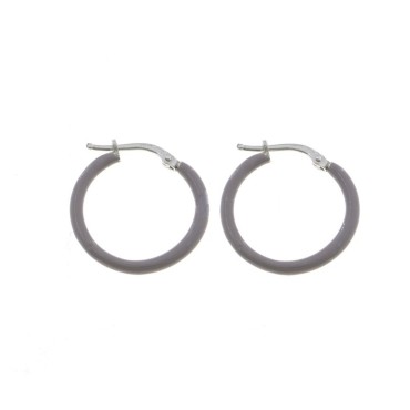 Orecchini a cerchio con chiusura a scattino smaltato grigio placcati oro bianco in argento 925