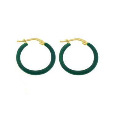Orecchini a cerchio con chiusura a scattino smaltato verde bottiglia placcati oro giallo in argento 925