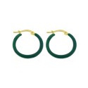 Yellow gold plated yellow gold-plated hoop earrings with bottle green enameled snap closure in 925 silver