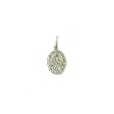 Miraculous medal pendant 18x11 mm white gold plated in 925 silver