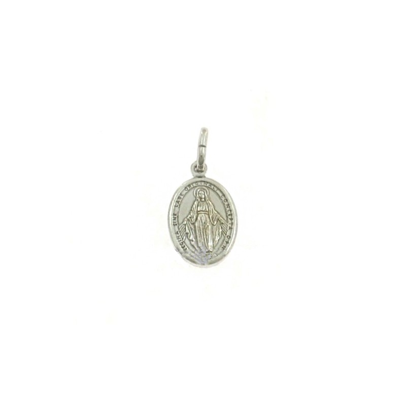 Miraculous medal pendant 18x11 mm white gold plated in 925 silver