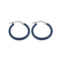 White gold plated hoop earrings with blue enameled snap closure in 925 silver