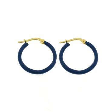 Hoop earrings with blue enamel snap clasp, yellow gold plated in 925 silver