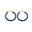 Hoop earrings with blue enamel snap clasp, yellow gold plated in 925 silver